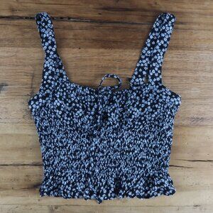 LA HEARTS BLACK & WHITE FLORAL SMOCK CROPPED SLEEVELESS SUMMER TOP SIZE SMALL